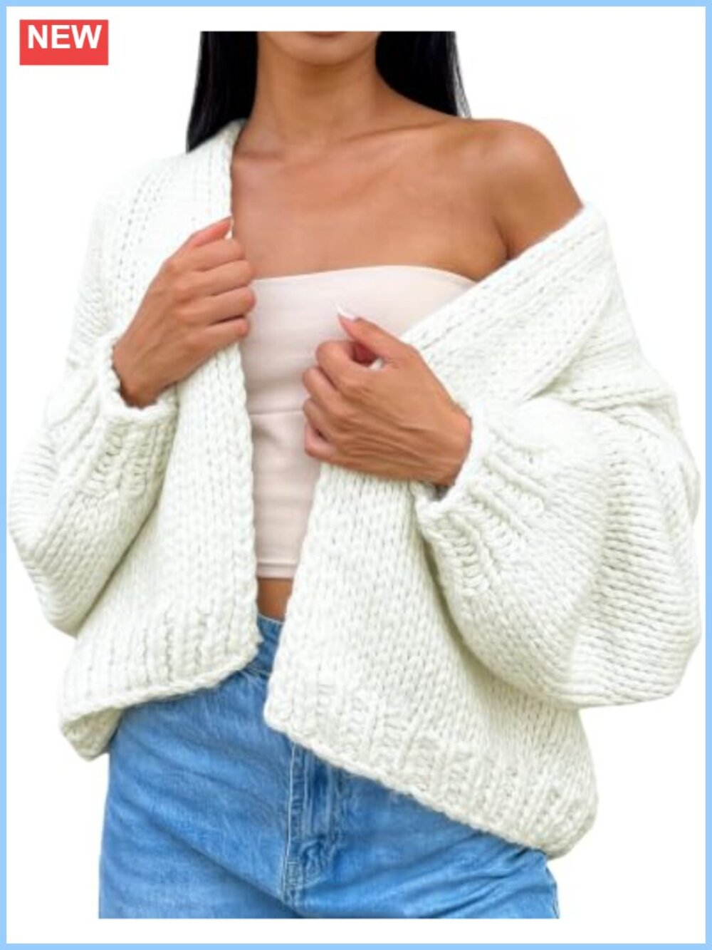 Women Crochet Chunky Knit Open Front Long Sleeve Cardigan Oversized Jumper